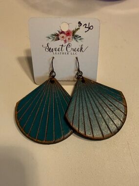 Sweet Creek Teal Fan Leather Earrings